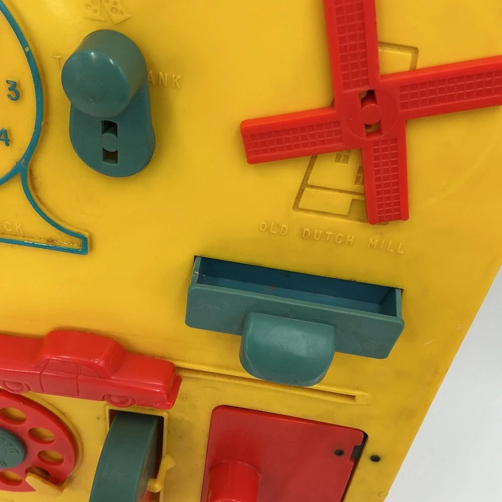 Vintage Kohner Busy Box No 505 Yellow Plastic Activity Center Baby Toy 1960s USA